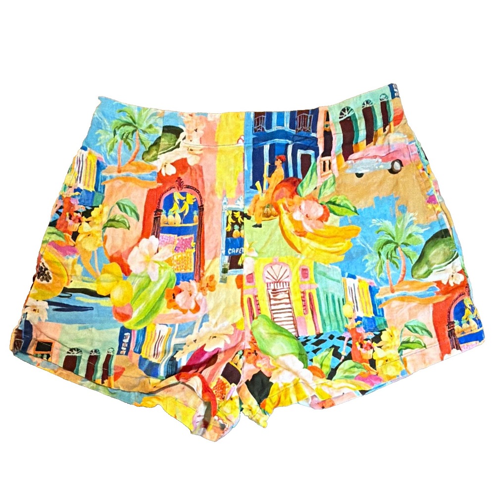 Seafolly Womens Pull On Shorts M Multicolor Floral Tropical Linen Viscose